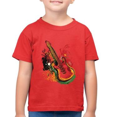 Imagem de Camiseta Algodão Infantil Guitarra Reggae - Foca na Moda, Vermelho, 6