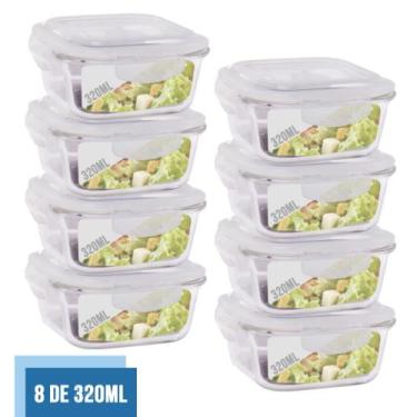 Imagem de Jogo com 8 Pote Vidro Hermético Marmita Tampa Plástico 320ml - QUALITY