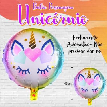 Imagem de Balão Redondo de Unicórnio Metalizado 45cm- Festa Unicórnio, Decoração