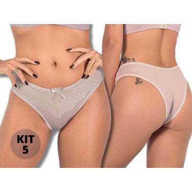 Imagem de Kit 5 Calcinhas em Cotton Algodão com Renda Sobreposta Lingerie Femini