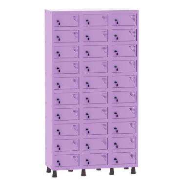 Imagem de Armário Porta Objetos de Aço 3 Vãos 30 Portas Fechadura Pandin 1,90 m 