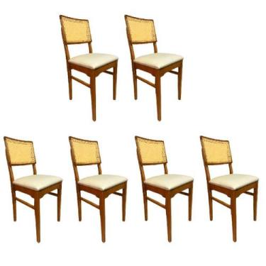 Imagem de Combo 6 Cadeiras Estofadas No Acento Com Palha Indiana no Encosto Mode