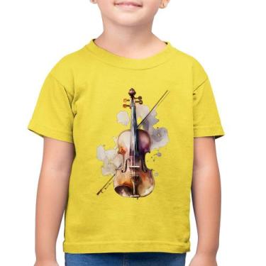 Imagem de Camiseta Algodão Infantil Violino - Foca na Moda, Amarelo canário, 4