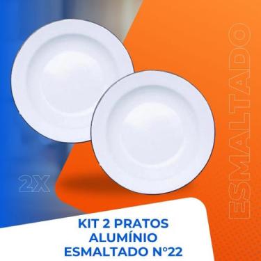 Imagem de Kit 2 Pratos Aluminio Esmaltados Rústico Branco 22cm Yangzi