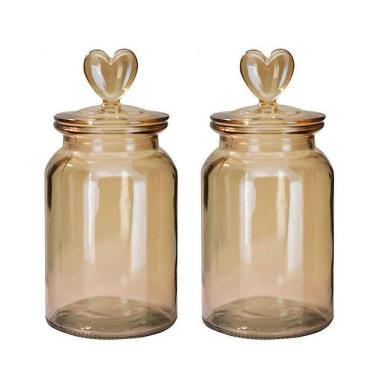 Imagem de Jogo 2 Potes Vidro Hermético Âmbar Decor Afeto Coração 1310ml - Tuut