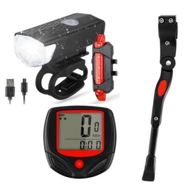 Imagem de Kit para bike Pezinho de Bike Velocimetro com Fio e Lanternas Frontal 