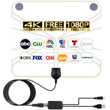 Imagem de Antena de TV HD 4K para canais locais - Antena interna HDTV digital amplificada com amplificador de sinal - Recepção de 360° de longa duração, suporte aéreo para todos os tipos de TV
