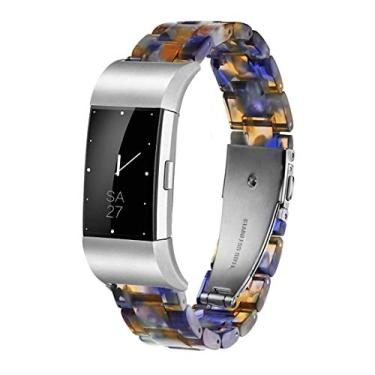 Imagem de Ayeger Pulseira de resina compatível com Fitbit Charge 2/2 HR, acessório de resina para mulheres e homens, pulseira com fivela prateada, para Fitbit Charge 2/2 HR Smart Watch Fitness (azul)