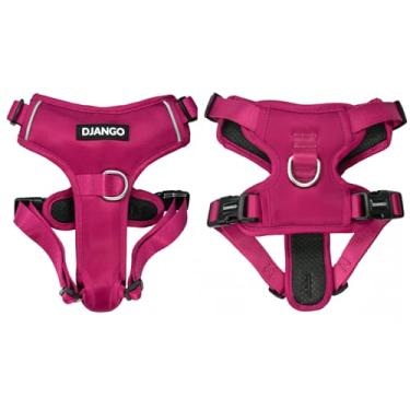 Imagem de DJANGO Peitoral para cães Tahoe – Confortável, durável e acolchoado com anéis em D na frente e atrás – Peitoral ajustável e seguro para aventuras ao ar livre e uso diário (rosa hibisco, grande)