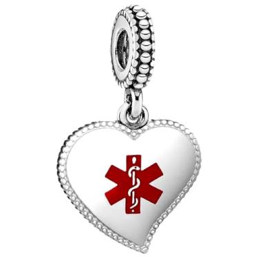Imagem de QeenseKc Berloque pendente gravado com identificação de alerta médico para pulseira Pandora de primeiros socorros, Metal, Sem Pedra Preciosa