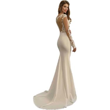 Imagem de Vestido de noiva, renda, mangas compridas, vestido de noiva, apliques florais, vestido sereia, vestido de dama de honra, branco, 4
