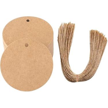 Imagem de Xeahung 100 etiquetas de presente de papel kraft com cordão de etiquetas redondas em branco etiquetas penduradas para embrulho de presente, casamento, Dia de Ação de Graças, sacos de Natal, etiquetas