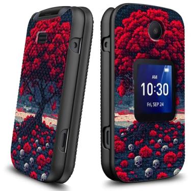 Imagem de HEAKIERG Capa para Alcatel Go Flip 4 / TCL Flip Go/TCL Flip Pro com 1 x proteção de tela, capa rígida fina com suporte, capa de telefone à prova de choque, árvore vermelha