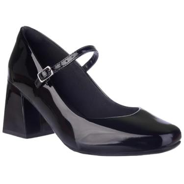 Imagem de Sapato Feminino Mary Jane Boneca Romântica Bico Quadrado Salto Modelo Atual Moderno (Preto Verniz, BR, Adulto, Numérico, 39)