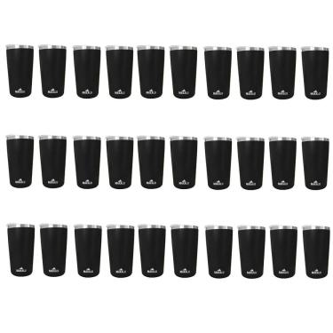 Imagem de Kit 30 Copos Térmicos Aço Inox 420ML Preto p/ Água Cerveja Café - Quente e Frio - Unica Unico