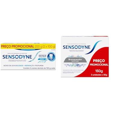 Imagem de Kit Sensodyne Creme Dental Repair e Protect com Flúor + Sensodyne Creme Dental Branqueador Extra Fresh com Flúor