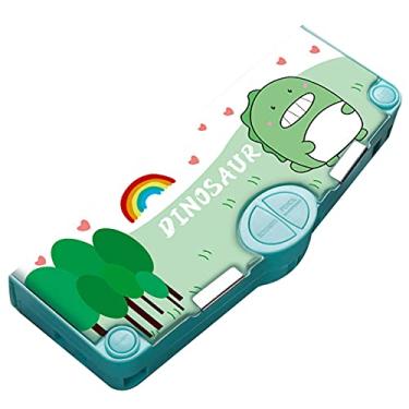 Imagem de Estojo multifuncional, caixa de lápis com 2 compartimentos para estudantes – conjunto de papelaria com estampa de desenho animado com tesouras e apontador de lápis (tamanho único, estilo 4)