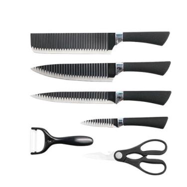 Imagem de Conjunto de Facas Antiaderente 6 Peças Aço Inoxidável Facas de Cozinha Profissional Lâminas Cortantes Duráveis Cabo Ergonômico Facas para Preparação de Alimentos Culinária