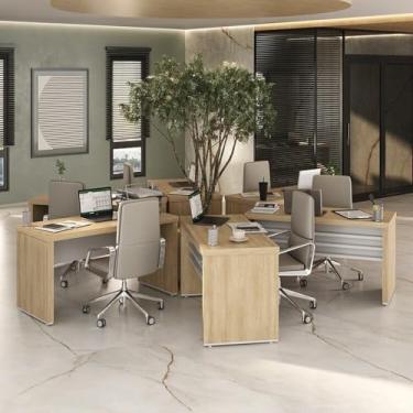 Imagem de Conjunto Executivo Tamburato 6 Mesas 1400 Carvalho/Branco