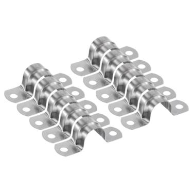Imagem de HARFINGTON 10 braçadeiras de conduíte de 18 mm de 11/40.6 cm, braçadeira de tubo M18 U, correia rígida de aço inoxidável, suporte em forma de U com dois furos para fixação de fio de mangueira de tubo