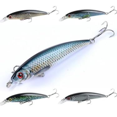Imagem de Conjunto de 5 peças de iscas de minnow de desenho colorido e iscas de manivela, como iscas Topwater Iscas Jerkbait e iscas duras, plugues de pesca e iscas rígidas para peixe-vermelho, truta, salmão,