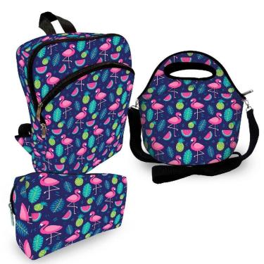 Imagem de Kit Escolar Plus com Mochila Plus + Lancheira + Necessaire Plus - ISOPRENE - Flamingo Roxo-Unissex