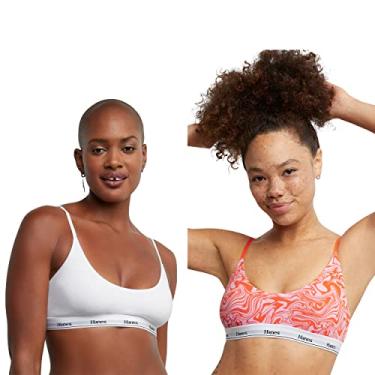 Imagem de Hanes Pacote de sutiã feminino Originals Cropped, sutiãs de algodão elástico respirável, pacote com 2, Estampa redemoinho vermelho rosa/branco, GG