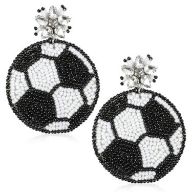 Imagem de Brincos de futebol para mulheres, brincos de futebol feitos à mão com contas pendentes, joias de jogos de festas de fim de ano, presentes para mulheres, One Size, Zinco, Sem pedra preciosa