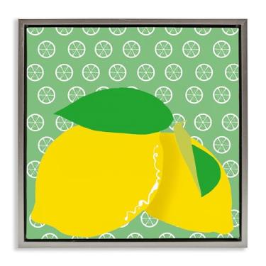 Imagem de Stupell Industries Design de arte de parede em tela emoldurada brilhante limão fruta cinza flutuante por Daniela Santiago, 25 x 25