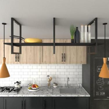 Imagem de Prateleira industrial cozinha Prateleira de ferro e madeira nicho indu
