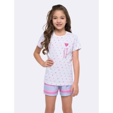 Imagem de Pijama Manga Curta Infantil Corações - Veggi, Branco, 2, Meninas