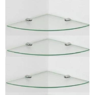 Imagem de Prateleira De Canto 20 Cm Em Vidro Temperado Kit Com 3 Unidades - Sonh