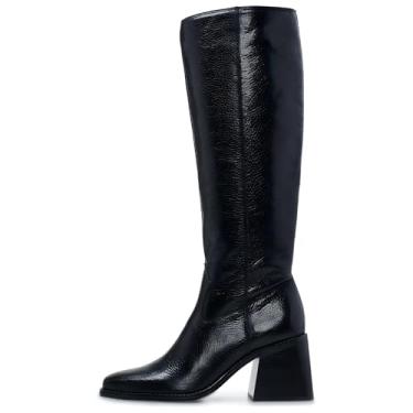 Imagem de VOMIRA Feminino Botas De Cano Alto Wo Panturrilha Largas Para Altas Bico Quadrado Longas Couro Com Salto Grosso Inverno E Outono Pretas