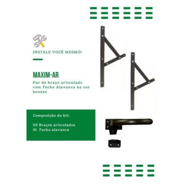 Imagem de Kit Janela Maxim Ar - Braço 20cm - C/ Fecho - Em Bronze - Al-Fer