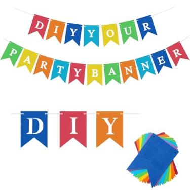 Imagem de M_lapis Kit de faixa de arco-íris em branco com 24 peças, faixa de texto/frase DIY, conjunto de faixas de galhardete de papel, faixa personalizável para aniversário, casamento e despedida de solteiro,