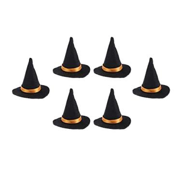 Imagem de Dzrige 6 Pieces Mini Felt Witch Hats Mini Wine Bottle Hats for Halloween Party Table Decoration Holiday Performance Party Props DIY Hair Accessories Crafts,2.6" x 2.6" (Black)