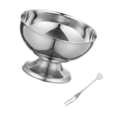 Imagem de DimyFew aço inoxidável Cream de xícara de salada de salada Copo de sobremesa de pé de pé alto caneca de milk -shake para festa, S Silver