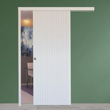 Imagem de Kit Para Porta de Correr Ripada Branco 82cm com Fechadura Branco