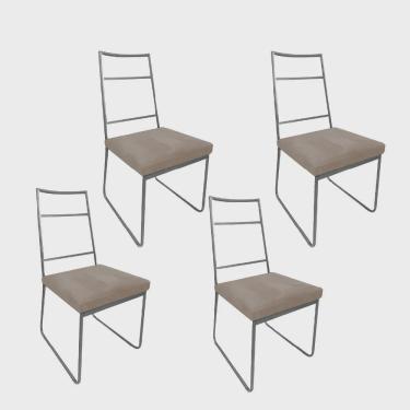 Imagem de Kit 04 Cadeiras Sala de Jantar Escritório Office Stark Industrial Ferro Prata Suede Bege - Ahz Móveis