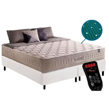 Imagem de Cama Box King: Colchão Molas Ensacadas Anjos MasterPocket Commodite Magnético c/ Vibro Massagem + Base crc Courano White(193x203)