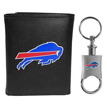 Imagem de Carteira masculina NFL Buffalo Bills com três dobras e chaveiro, preto, tamanho único