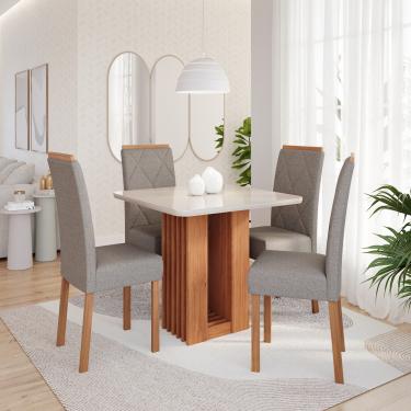 Imagem de Conjunto Sala de Jantar Mesa Ariela com 4 Cadeira em MDF Clarice Cimol - Cinamomo/Madeira/Linho Bege