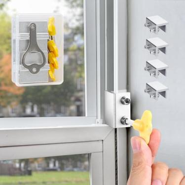 Imagem de Fechaduras de janela deslizante (4 conjuntos), travas de segurança com chaves,