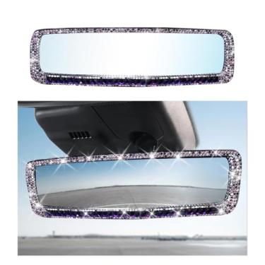 Imagem de Auttoop Espelho retrovisor de carro, espelho retrovisor interior de strass brilhante com vidro HD, espelho retrovisor de encaixe grande angular com diamante de cristal brilhante, acessórios de