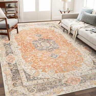 Imagem de Castage Tapetes laváveis 20 x 25 cm, boho para sala de estar, quarto, sala de jantar, grande, vintage, boêmio, envelhecido, antiderrapante, retrô, laranja, cinza, floral