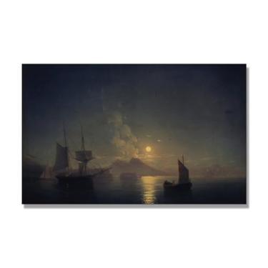 Imagem de Impressões em tela famosas. "Seaside Night 15.2 cm de Ivan Aivazovsky, reproduções de arte clássicas, arte em tela de paisagem para decorações de quarto e escritório doméstico. 40 x 65 cm - 15,7 x