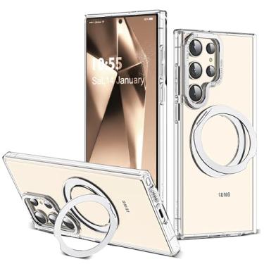 Imagem de Zalinbo Capa compatível com Samsung Galaxy S24 Ultra com suporte magnético giratório 360, compatível com proteção militar Mag-Safe, capa de telefone transparente à prova de choque para S24 Ultra de