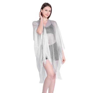 Imagem de Saída de Praia com Franjas Metálico Nova Moda Para o Verão