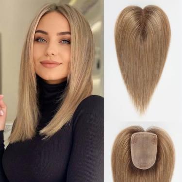 Imagem de HAIRCUBE Apliques De Cabelo Humano Para Mulheres, Cabelo Humano Verdadeiro, Sem Franja, Base De 3,5 X 5,5 Polegadas, 12 Polegadas, Aplique De Cabelo Castanho Claro Ombré Para Mulheres Com Cobertura