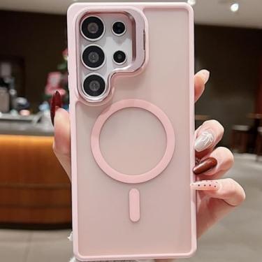 Imagem de MVVKKY Para Samsung S24 Ultra Magnético Transparente Metal Lente Suporte Matte Case Acrílico Transparente Capa À Prova de Choque (Para Samsung S24 Ultra/Rosa)
